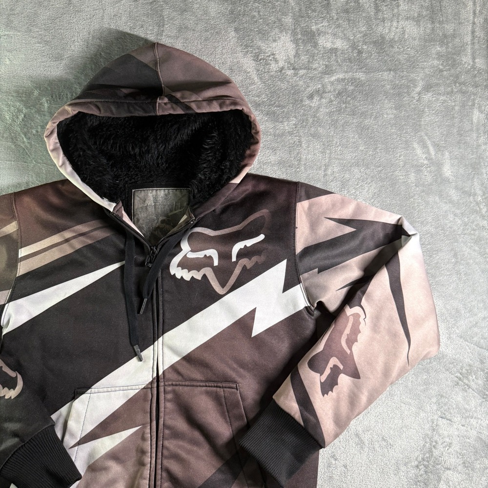 Y2K Fox Racing Faux Fur Lined Jacket Mens Small Sasquatch Camo